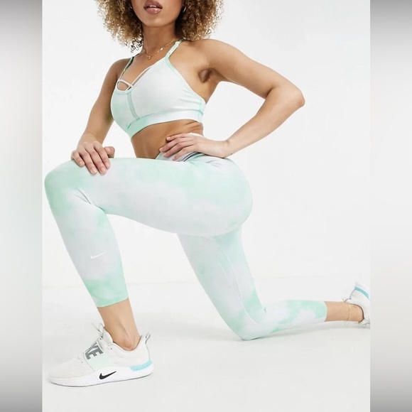 Nike Pants - Nike One Icon Clash Mid-Rise Crop Leggings Green/White Size Small